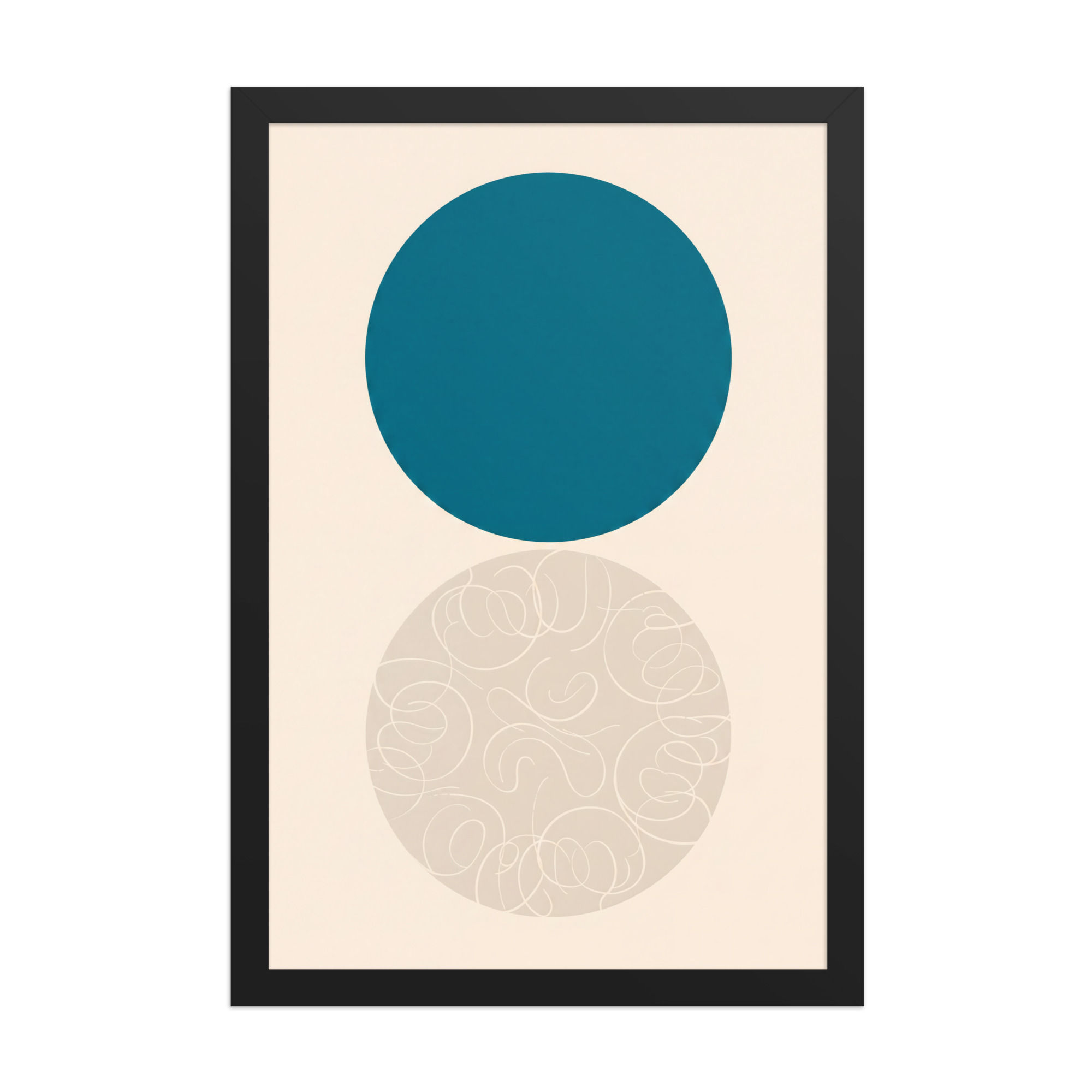 Abstract Moon and Line Work Framed Contemporary Mega Art