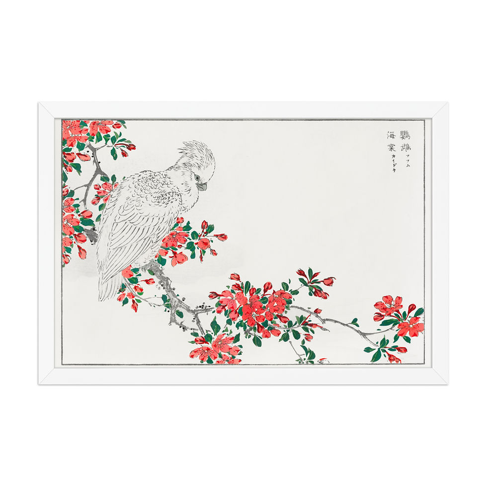 Thumbnail: Parrot and Pyrus Spectabilis Illustration by Numata Kashu - Framed Wall Art
