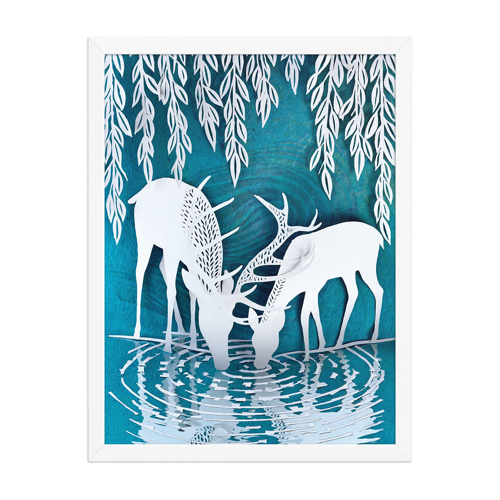 Thumbnail: Paper Cut Deer Pair Framed Art Print