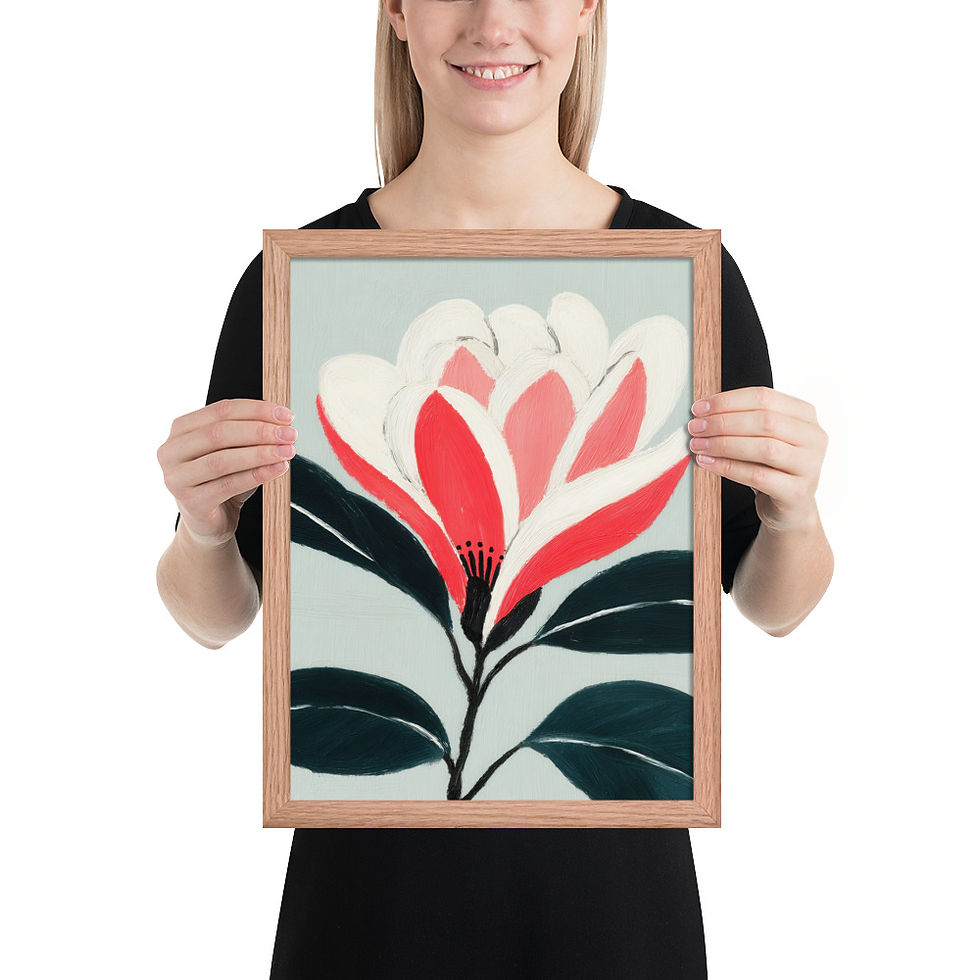 Thumbnail: Bold Modern Magnolia Flower Print in Coral and White on Soft Blue Background