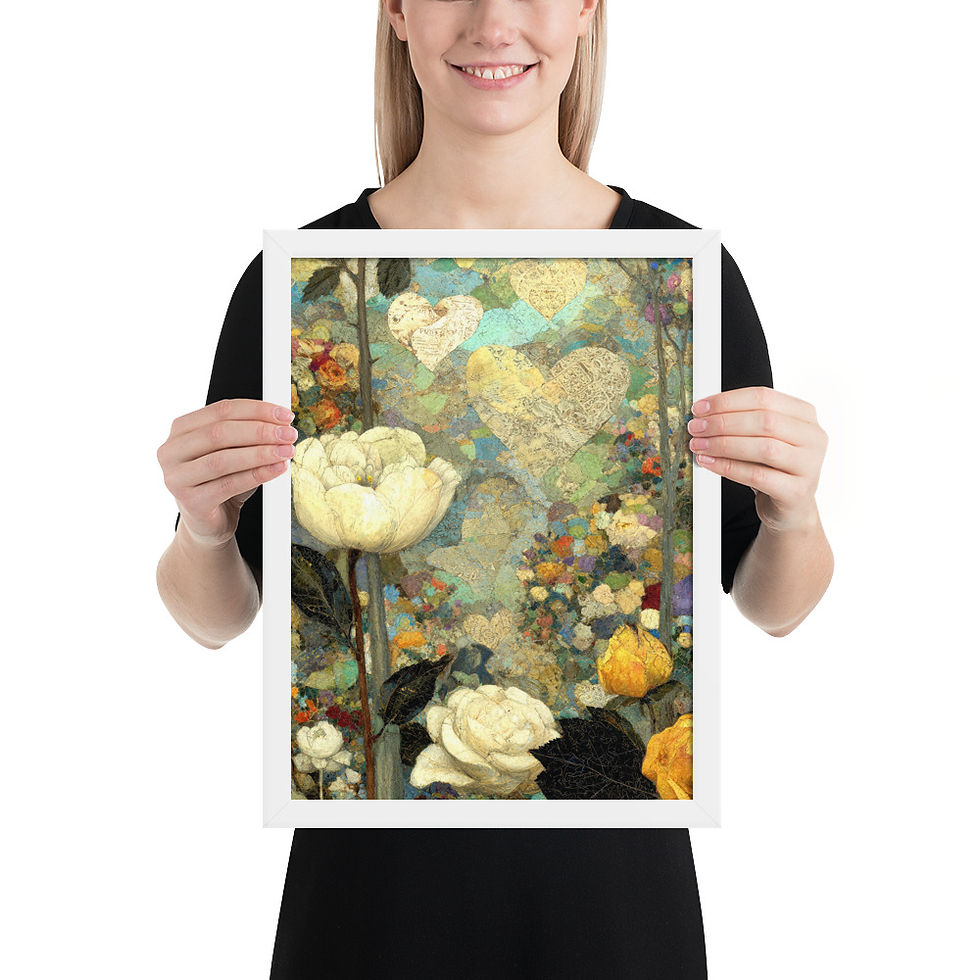 Thumbnail: Artistic Botanical Fusion - Framed Floral Print sage