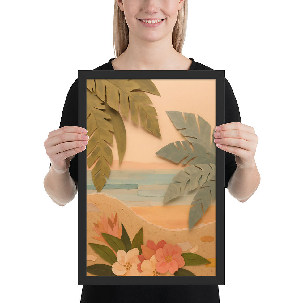 Thumbnail: Seaside Botanical Paper-Collage Style Coastal Framed Mega Print