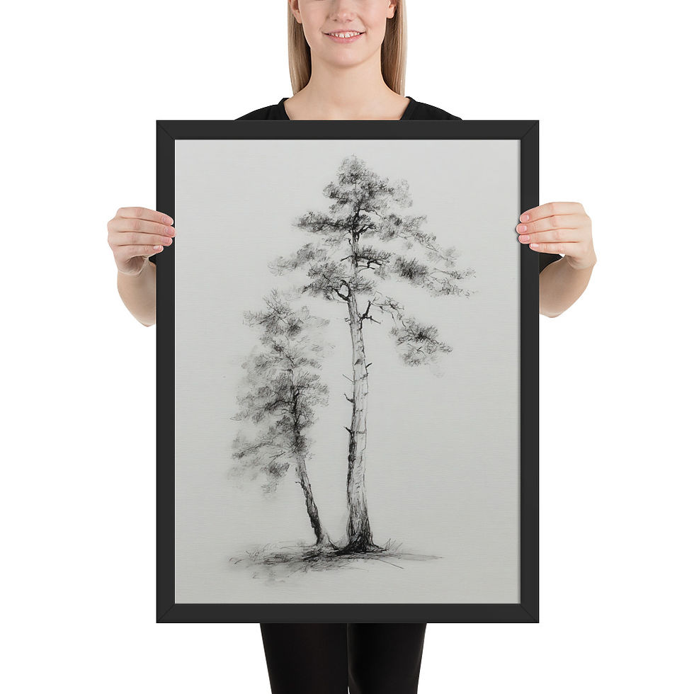 Thumbnail: Tranquil Nature Black and White Illustration - Framed