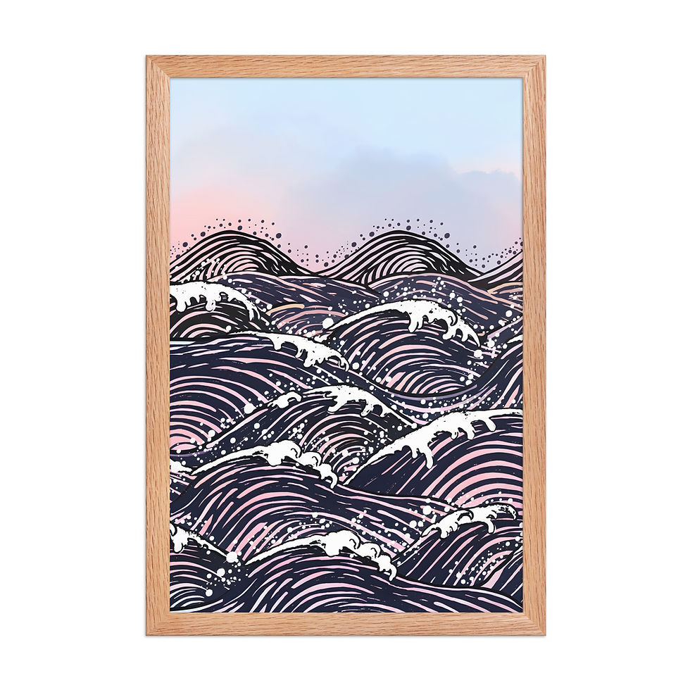 Thumbnail: Repeating Sunset Waves Framed Coastal Print