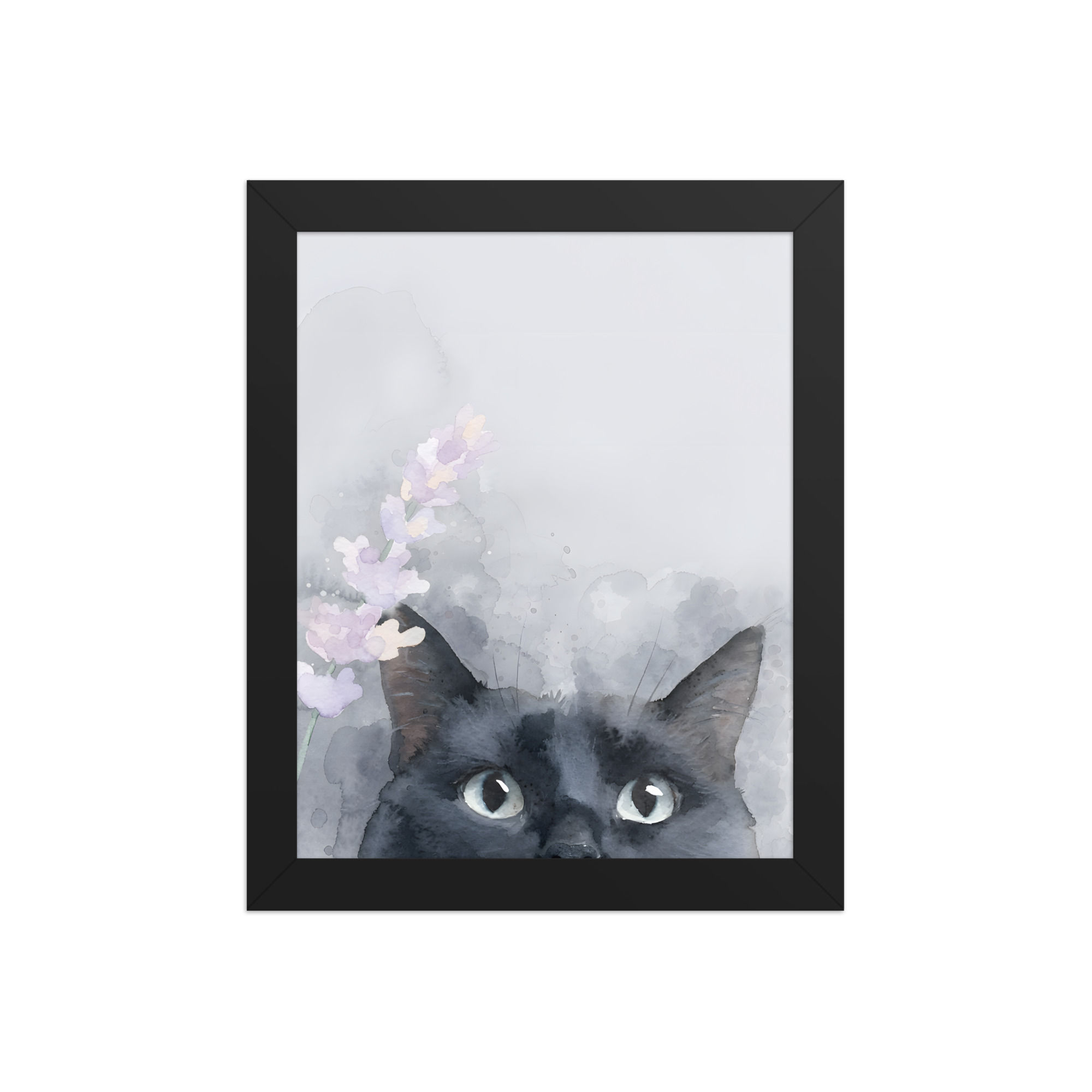 Peeking Black Cat Framed Art Print