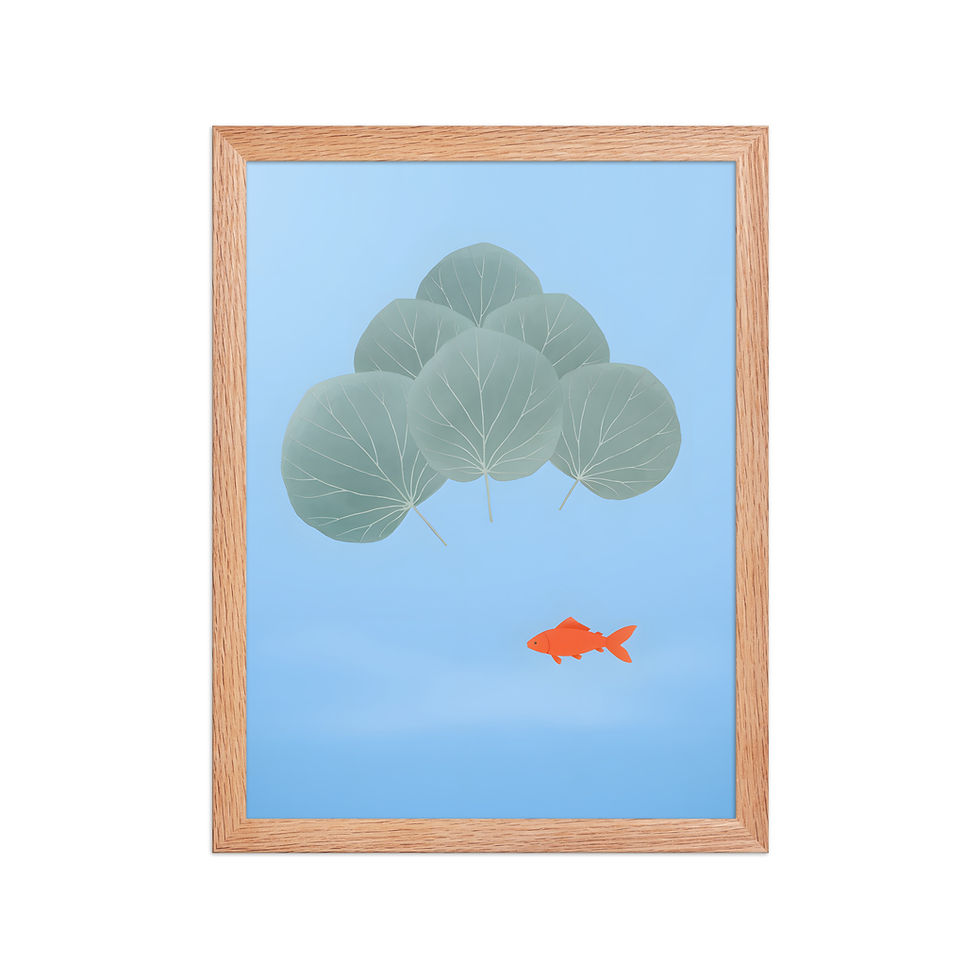 Thumbnail: Minimalist Fish and Pond Leaves Framed Nature Art Print