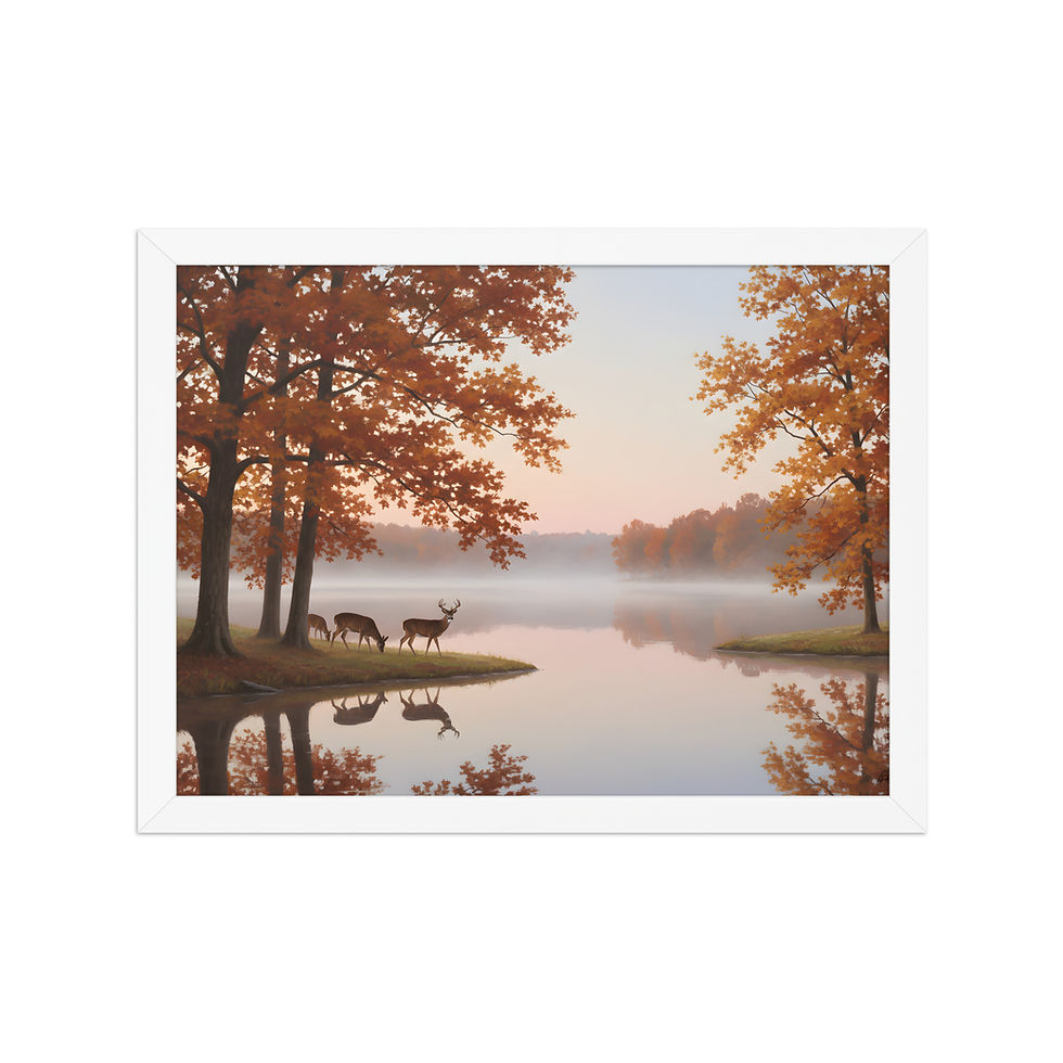 Thumbnail: Autumn Deer by the Lake Vintage Art Print