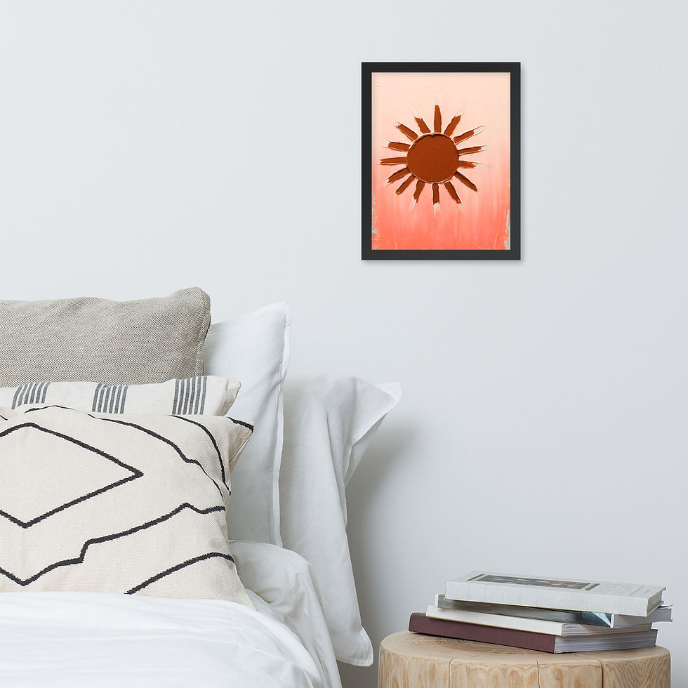 Thumbnail: Abstract Sun Rays Bold Red Framed Contemporary Print