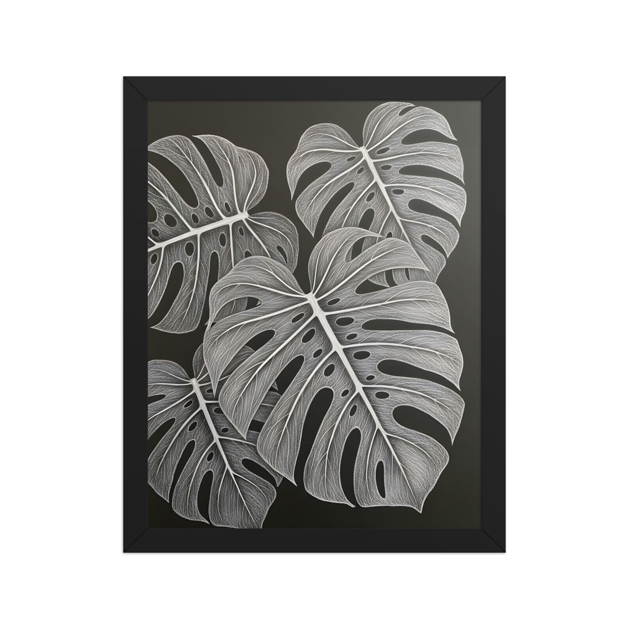 Monstera Leaves Pencil Sketch Framed Wall Art