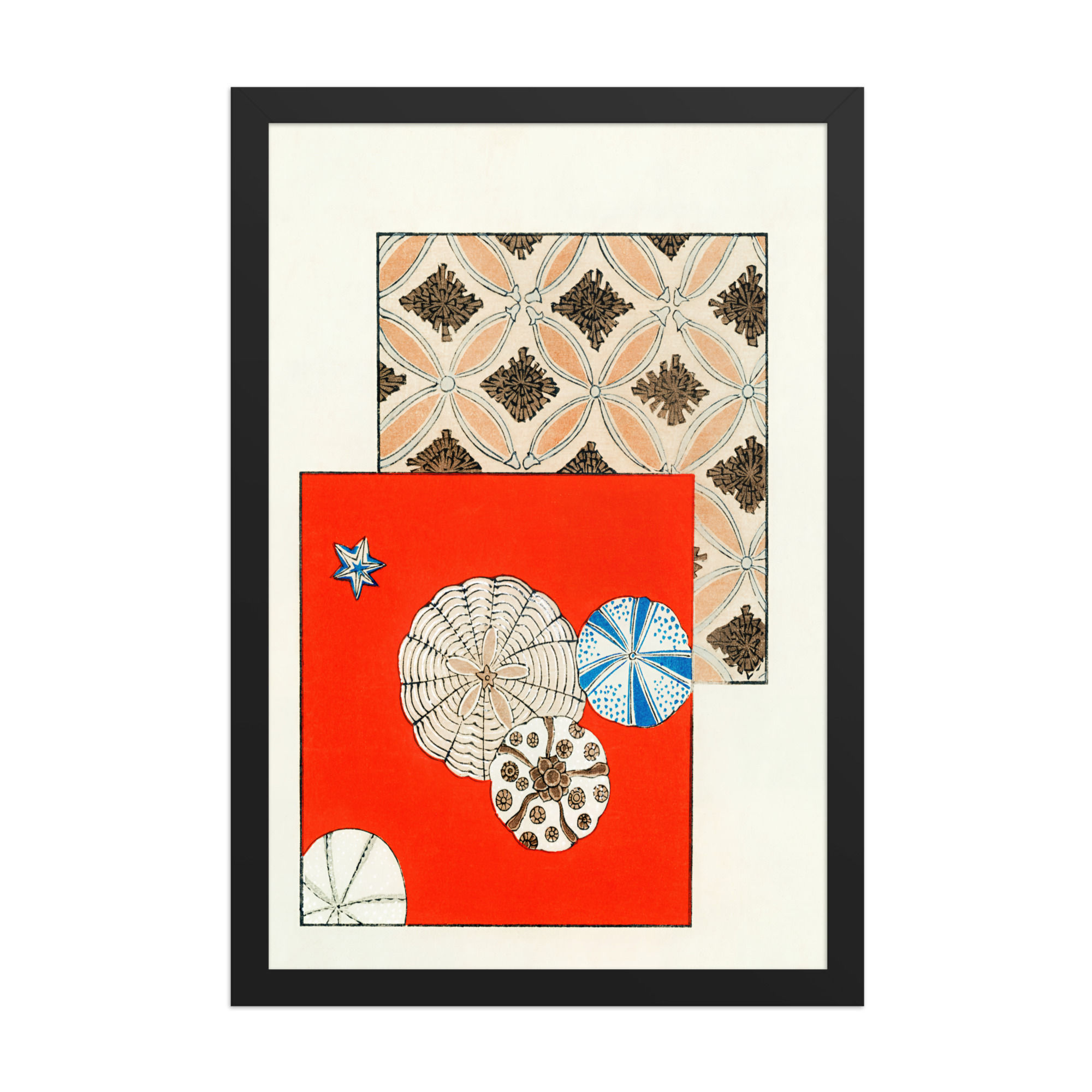 Layered Roundels on Vermilion and Lattice – Shin Bijutsukai Framed Art Print