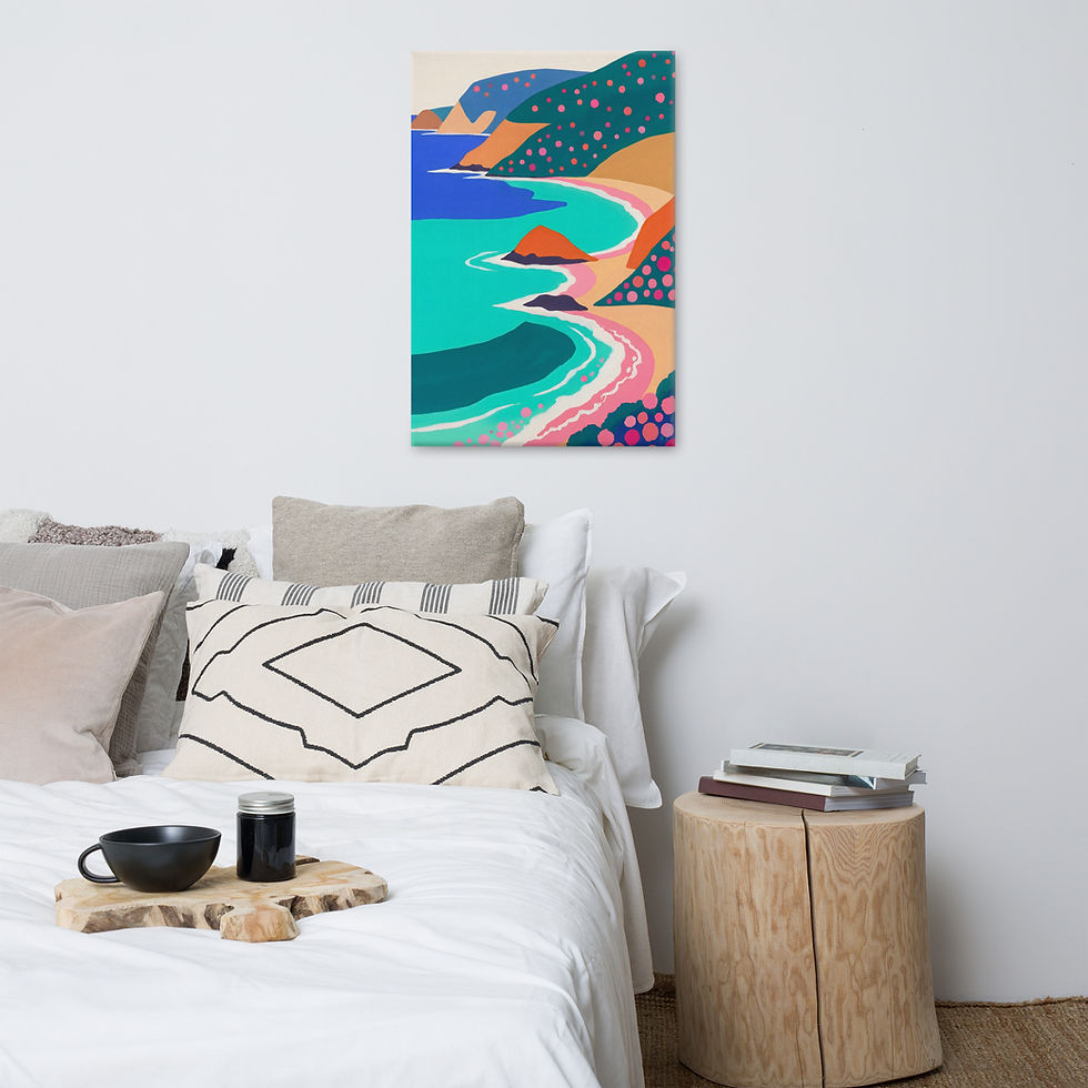 Thumbnail: Vibrant Coastal Landscape Canvas - Modern Abstract Beach Scene Wall Art