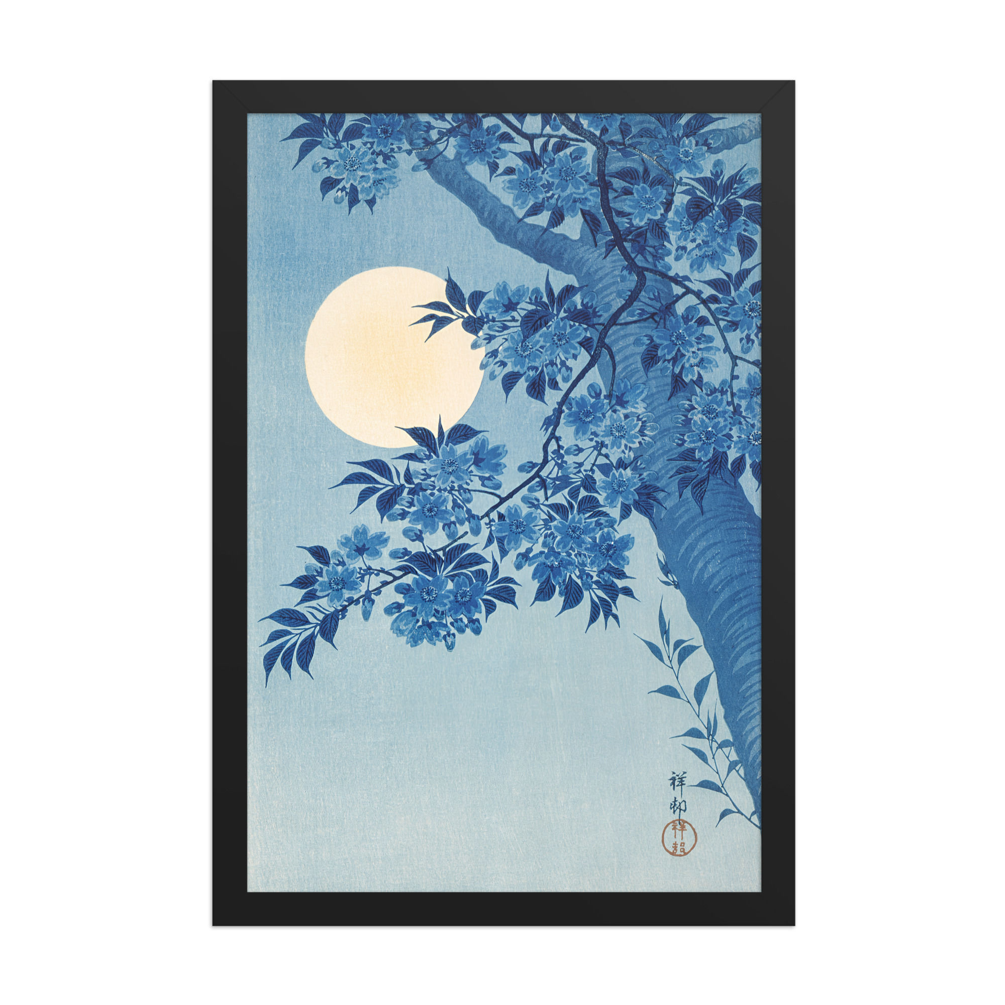 Full Moon Cherry Blossoms – Ohara Koson Blue Night Print