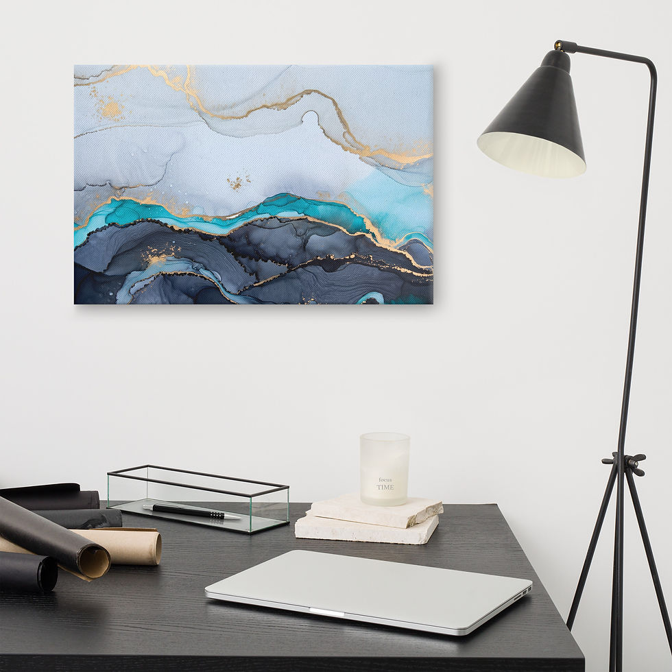 Thumbnail: Abstract Ocean Waves Canvas - Luxury Gold Foil Fluid Art Wall Decor