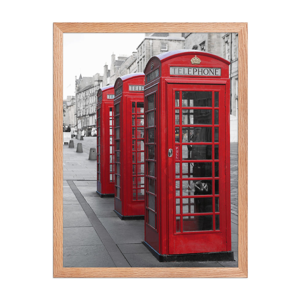 Thumbnail: Red London Phone Boxes framed poster in matte black frame, printed on thick matte paper, showcasing iconic British telephone booths in vibrant red.