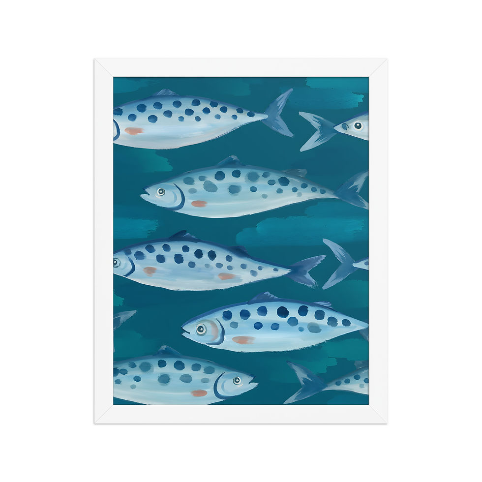 Thumbnail: Painterly Shoal of Fish Framed Coastal Art Print