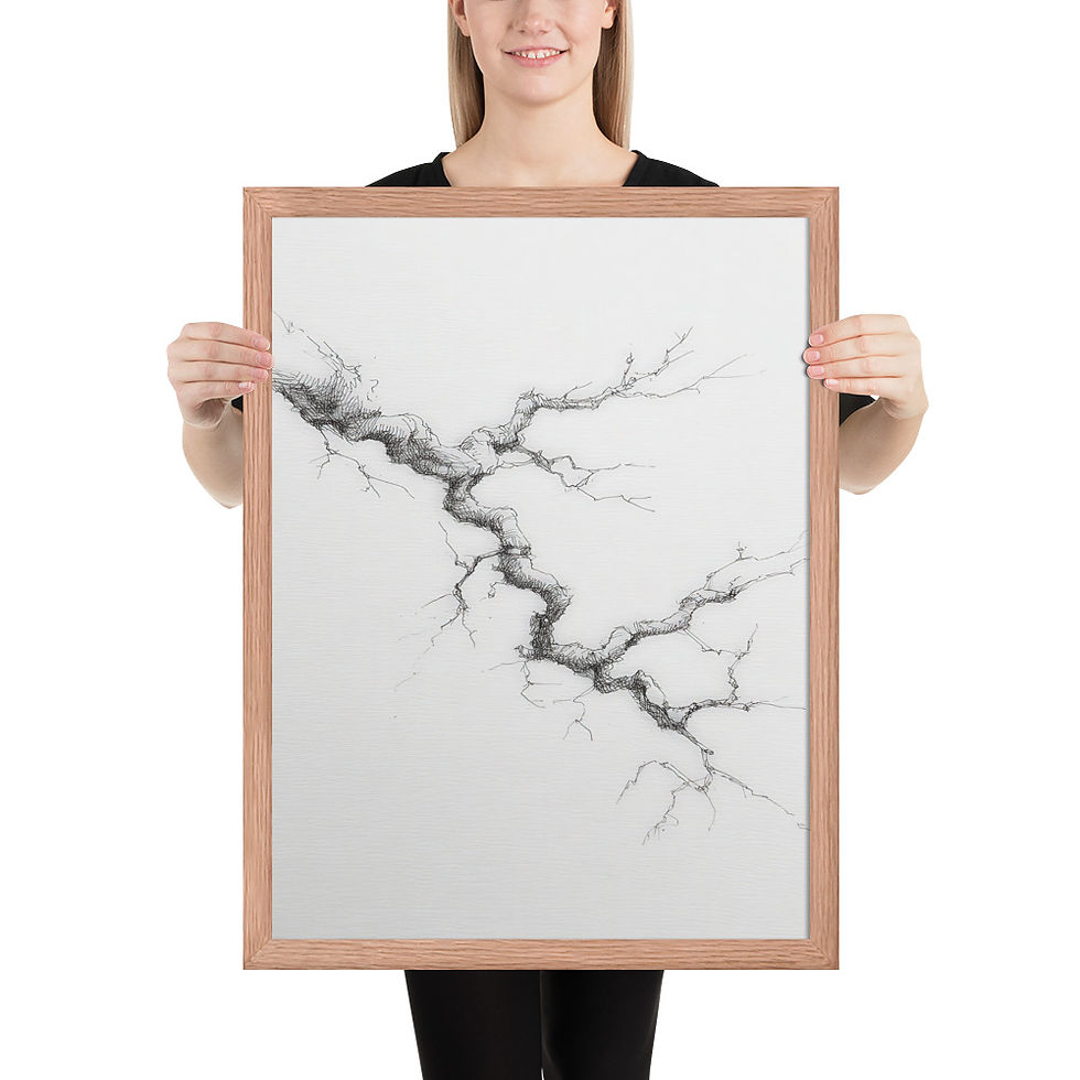Thumbnail: Tranquil Nature Black and White Illustration - Framed