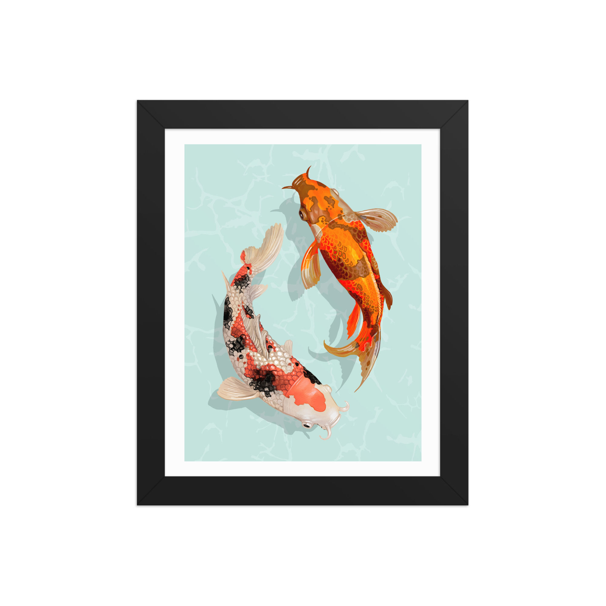 Japanese Koi Fish Framed Art Print | Tranquil Water Garden Wall Decor