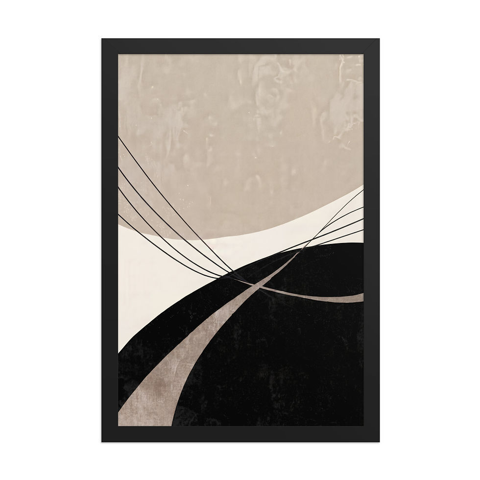 Thumbnail: Modern Abstract Geometric Framed Art: Black Beige Minimalist Wall Decor