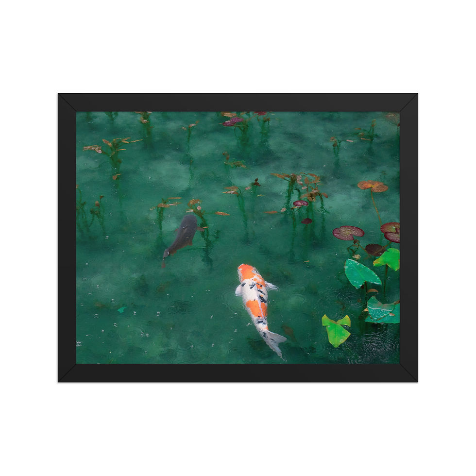 Thumbnail: Koi Pond Framed Print — Serene Green Aquatic Wall Art 