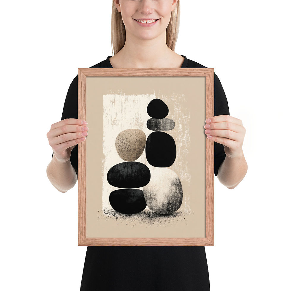 Thumbnail: Pebbles Black & Beige Abstract Wall Art Print 