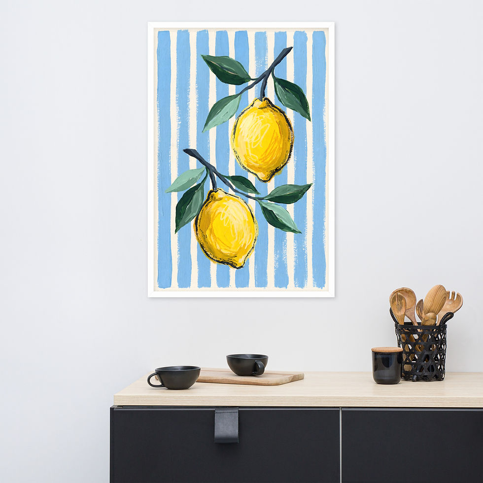 Thumbnail: Lemons on Stripes Framed Kitchen and Restaurant Mega Print