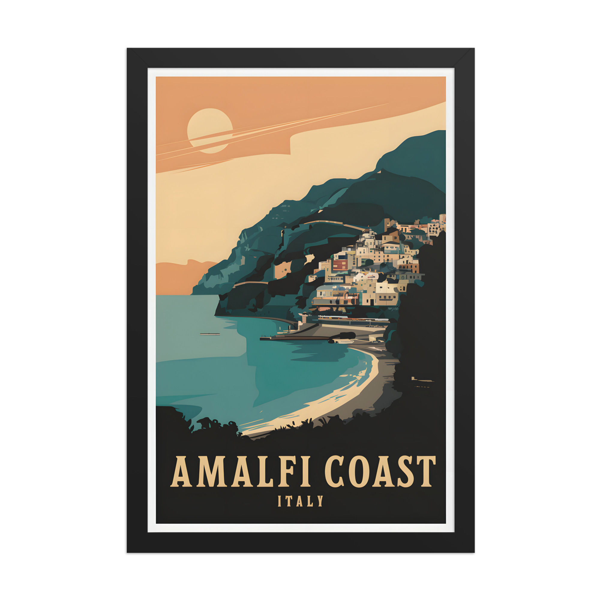 Picturesque Amalfi Coast Cliffside Print | Framed Italian Seaside Wall Decor