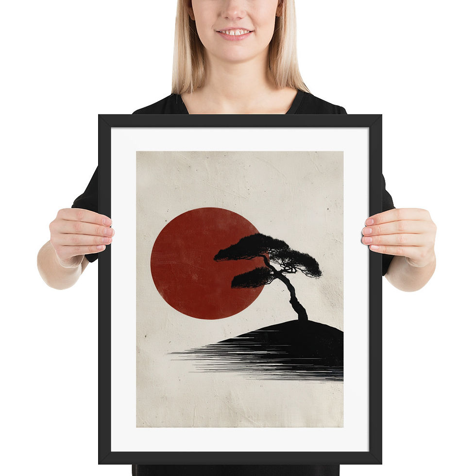 Thumbnail: Japandi Bonsai Tree Silhouette with Red Sun Sumi-e Inspired