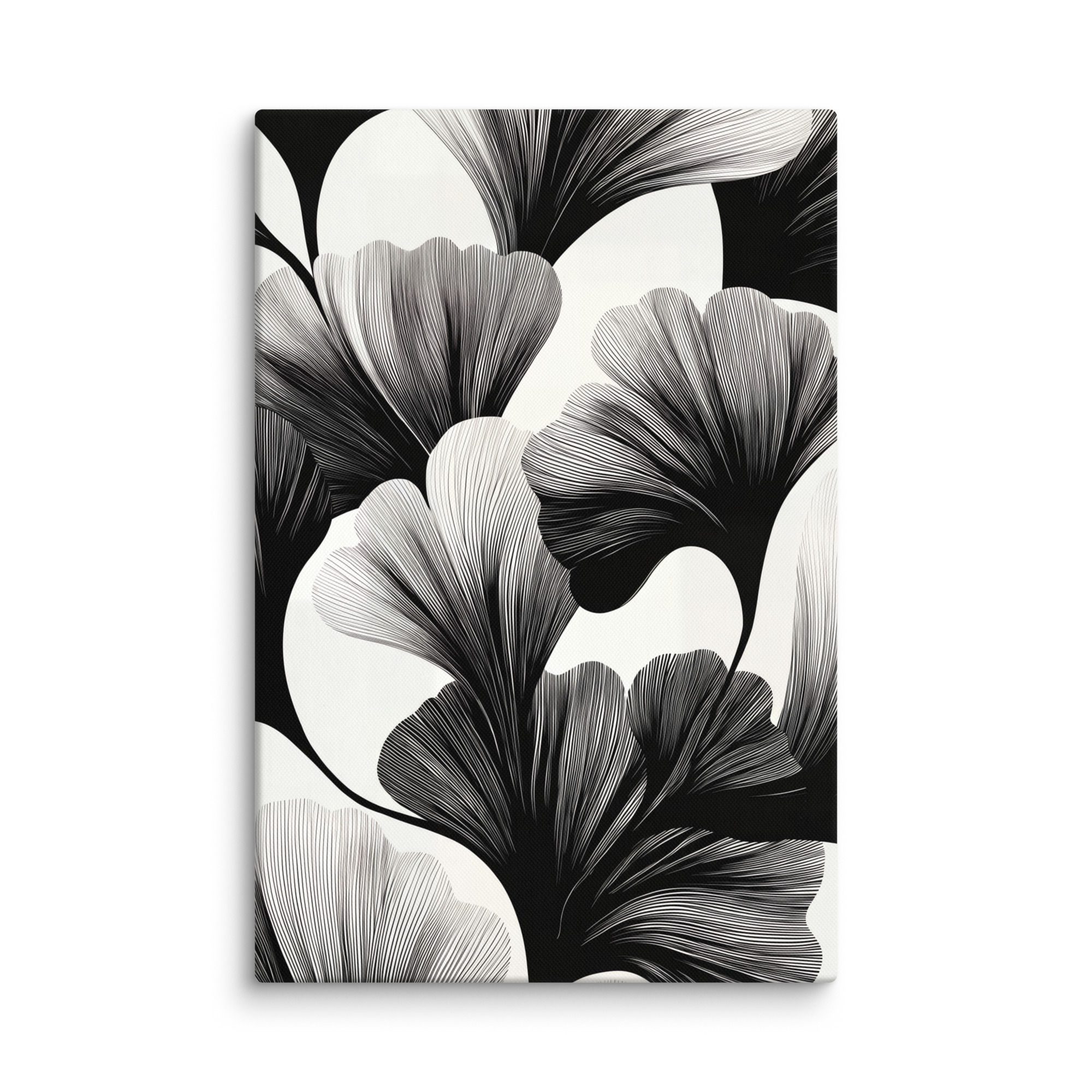 Bold Ginkgo Leaf Canvas – Black and White Botanical Art