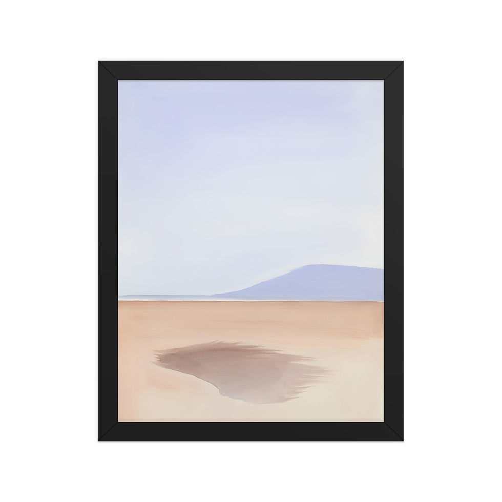 Framed abstract landscape wall art, Frameifi, Pale Desert, black frame, beige and blue minimalist desert scene, framed poster, wall art.