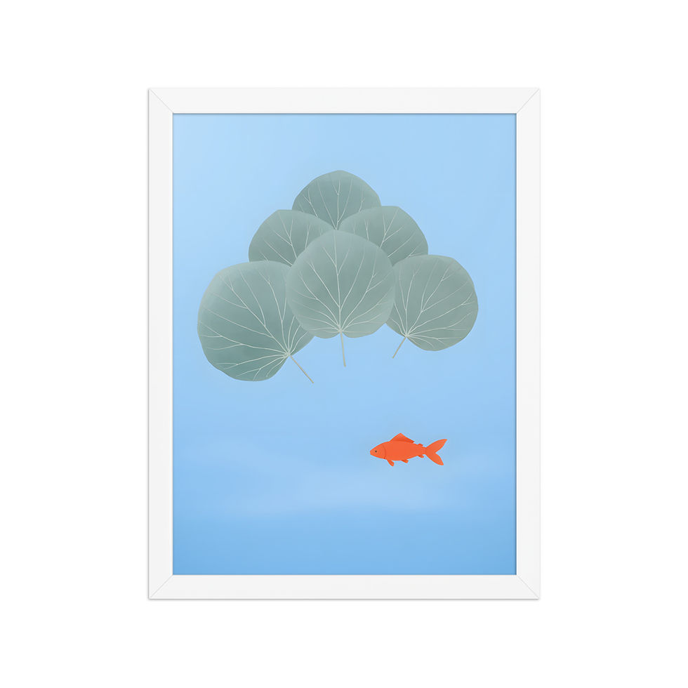 Thumbnail: Minimalist Fish and Pond Leaves Framed Nature Art Print