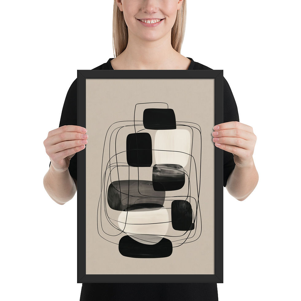 Thumbnail: Biege Blocks Framed Neutral Art Print