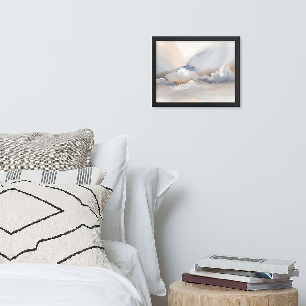 Thumbnail: Abstract Clouds Watercolor Framed Art: Soft Blue Peach Wall Decor Print