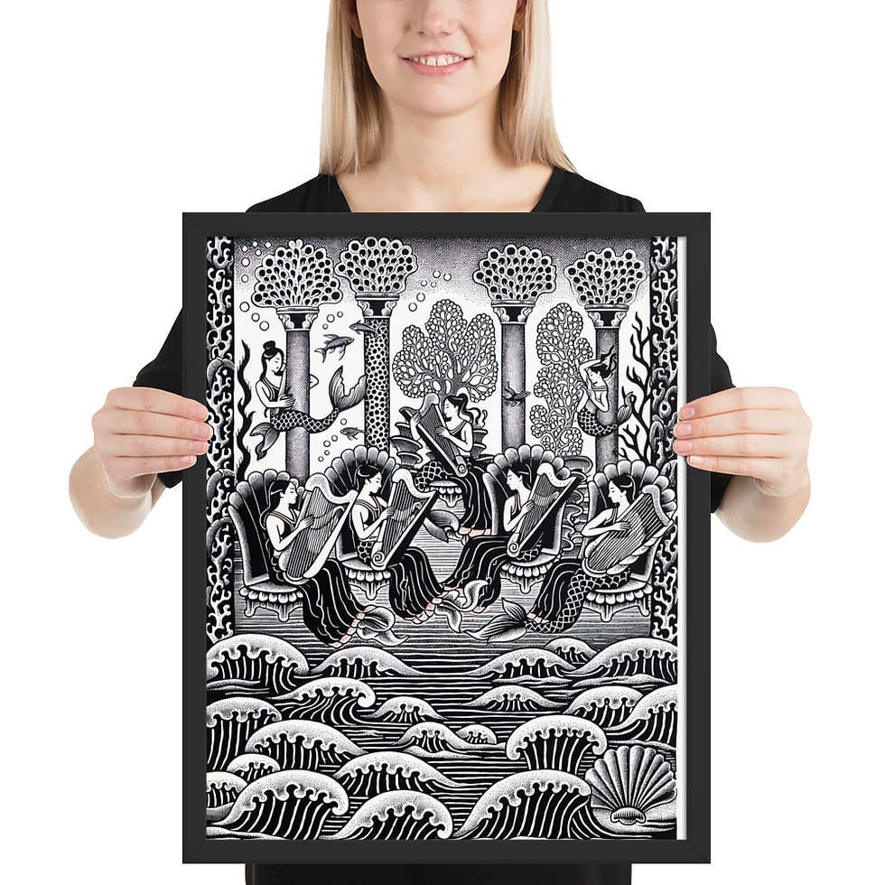 Thumbnail: Mermaid Court Linocut Style Bedroom Print