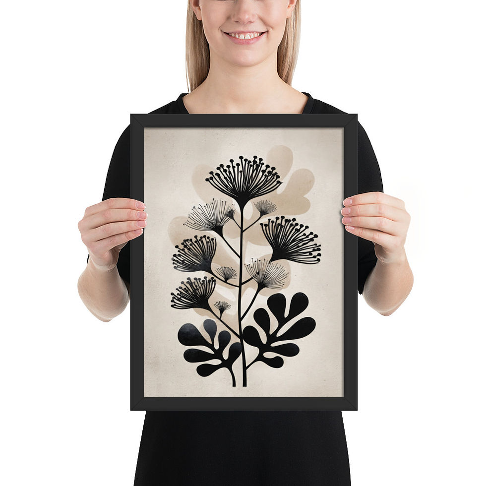 Thumbnail: Floral Black & Beige Abstract Wall Art Print 