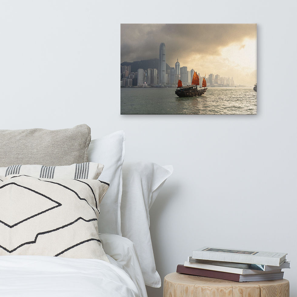 Thumbnail: Junk Boat Canvas | Hong Kong Skyline Art | Harbour Photography
