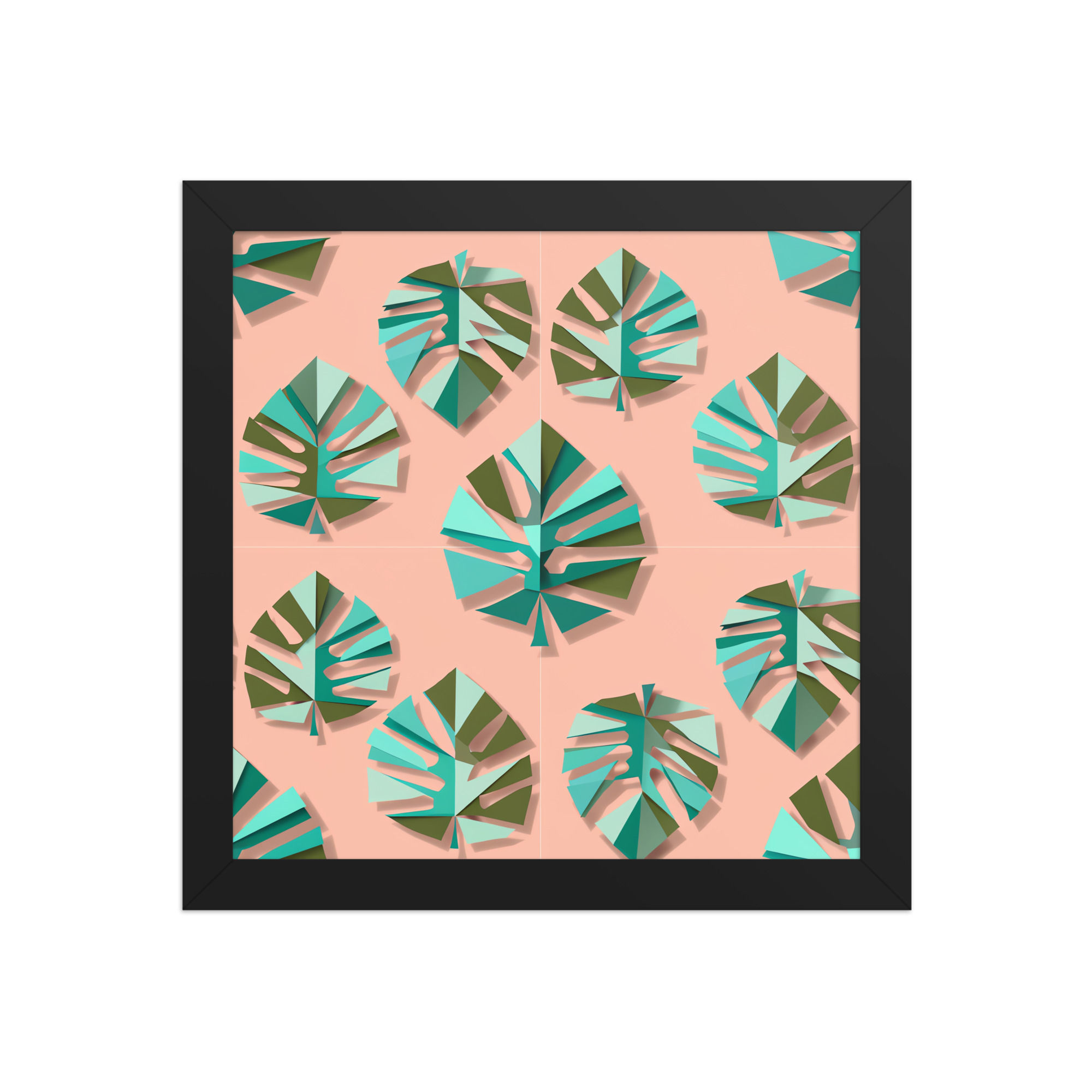 Geometric Monstera Leaves Framed Art Print