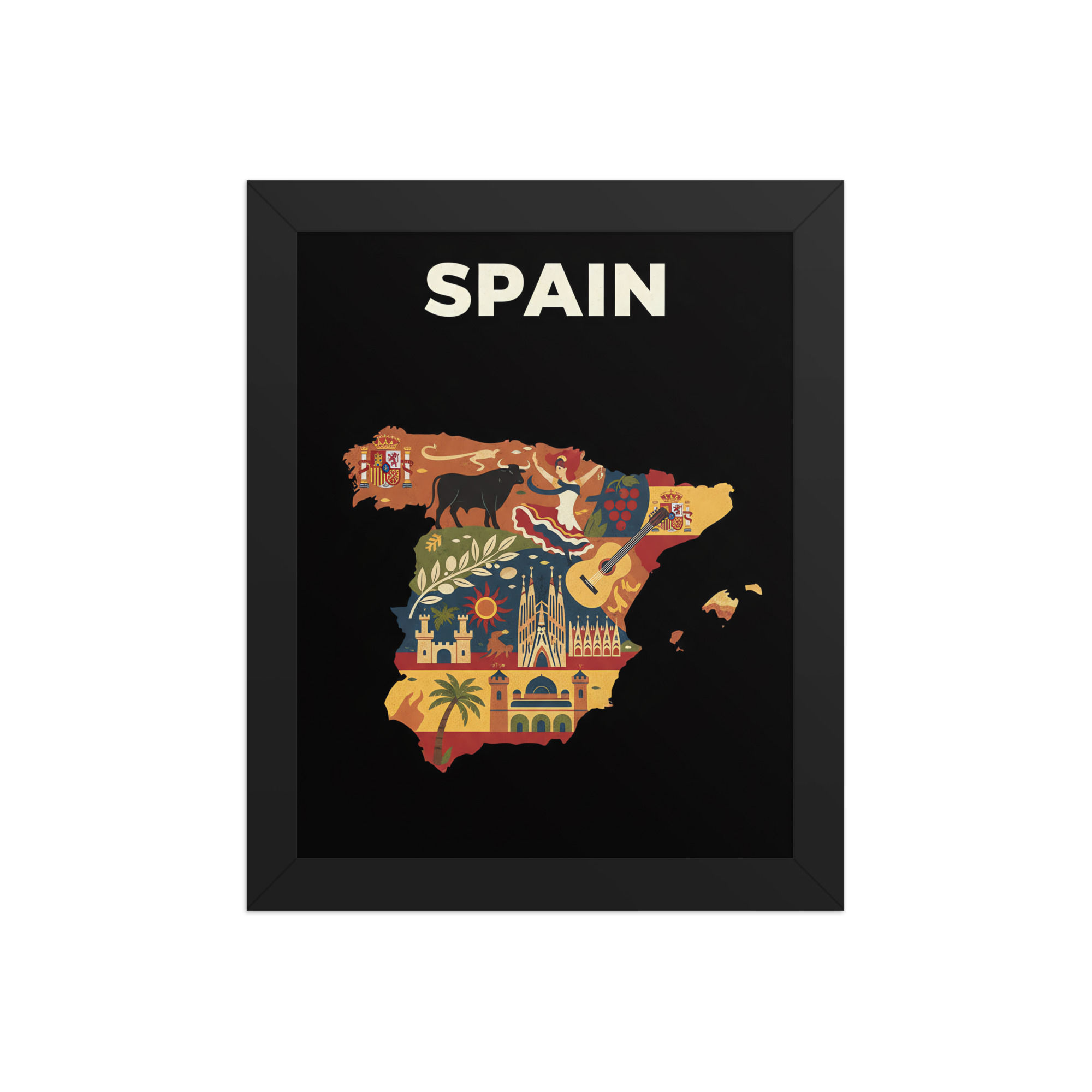 Minimalist Map of Spain Framed Wall Art