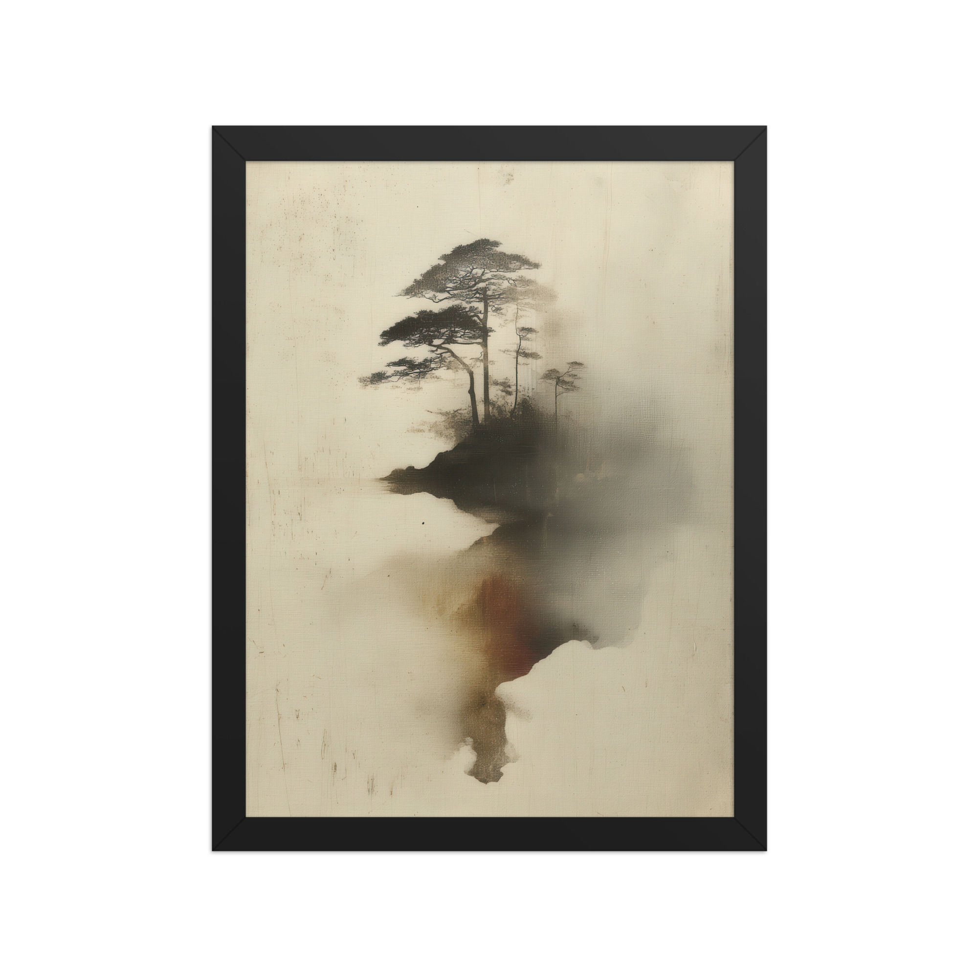 Japandi Bonsai Tree Silhouette Ink Spill Sumi-e Inspired