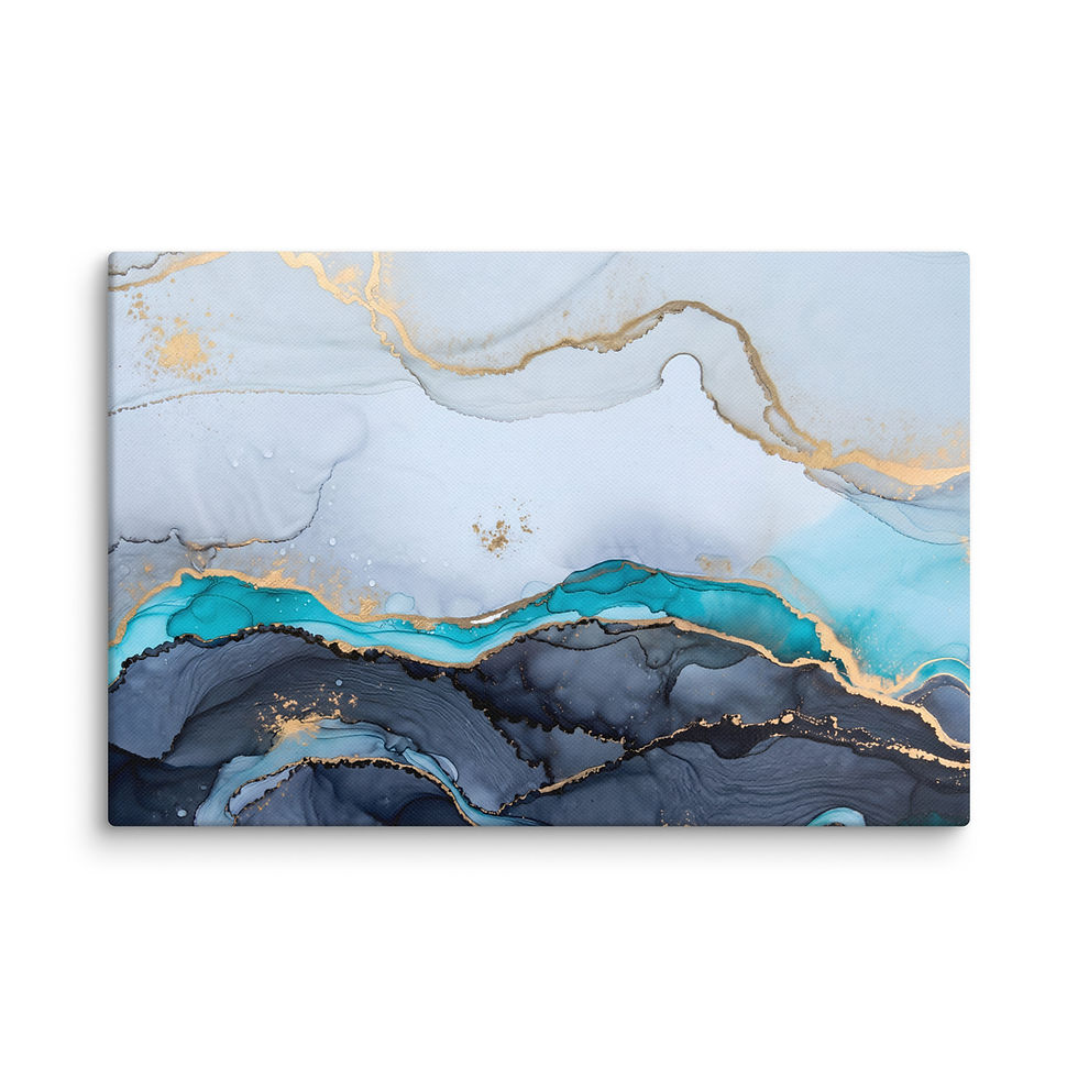 Thumbnail: Abstract Ocean Waves Canvas - Luxury Gold Foil Fluid Art Wall Decor