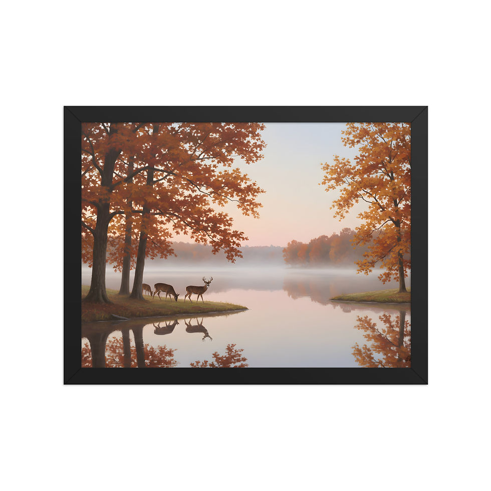 Thumbnail: Autumn Deer by the Lake Vintage Art Print