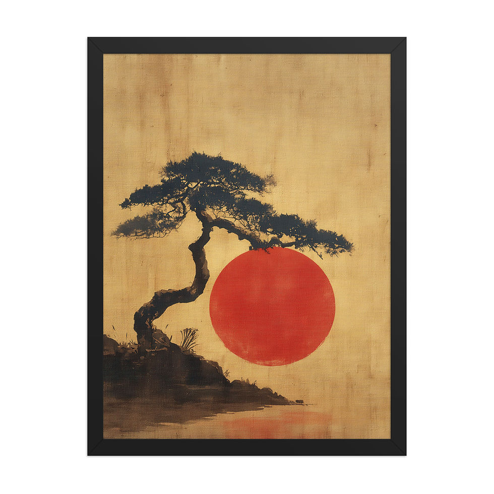 Thumbnail: Japandi Bonsai Tree with a Red Sun  Sumi-e Ink Inspired