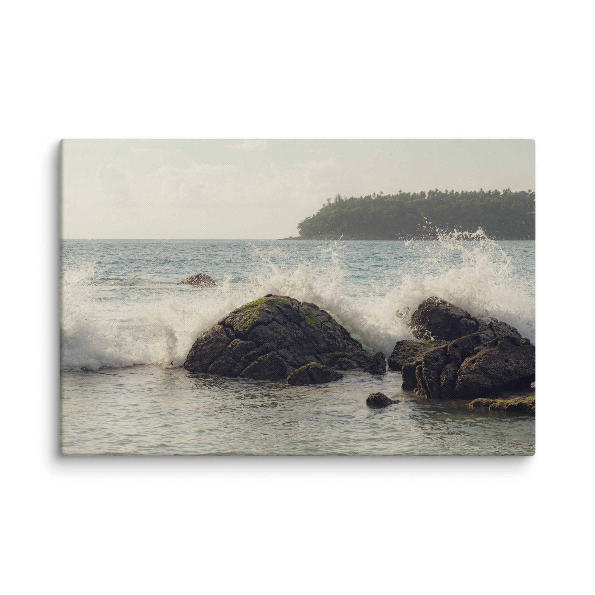 Ocean Spray Bursting Over Tropical Rocks – Canvas Wall Art