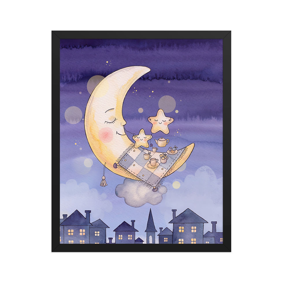 Thumbnail: Sleepy Moon Cute Town Nursery Art Print