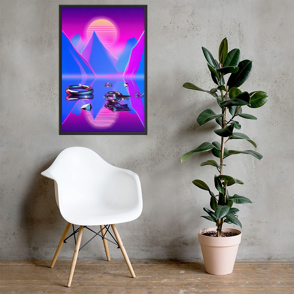 Thumbnail: Retro Neon Landscape Framed Wall Art