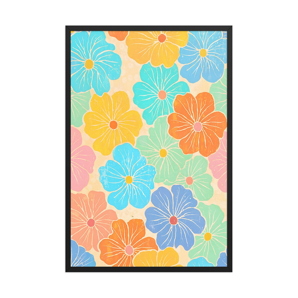 Thumbnail: Sunburst Blooms — Retro Floral Framed Mega Print