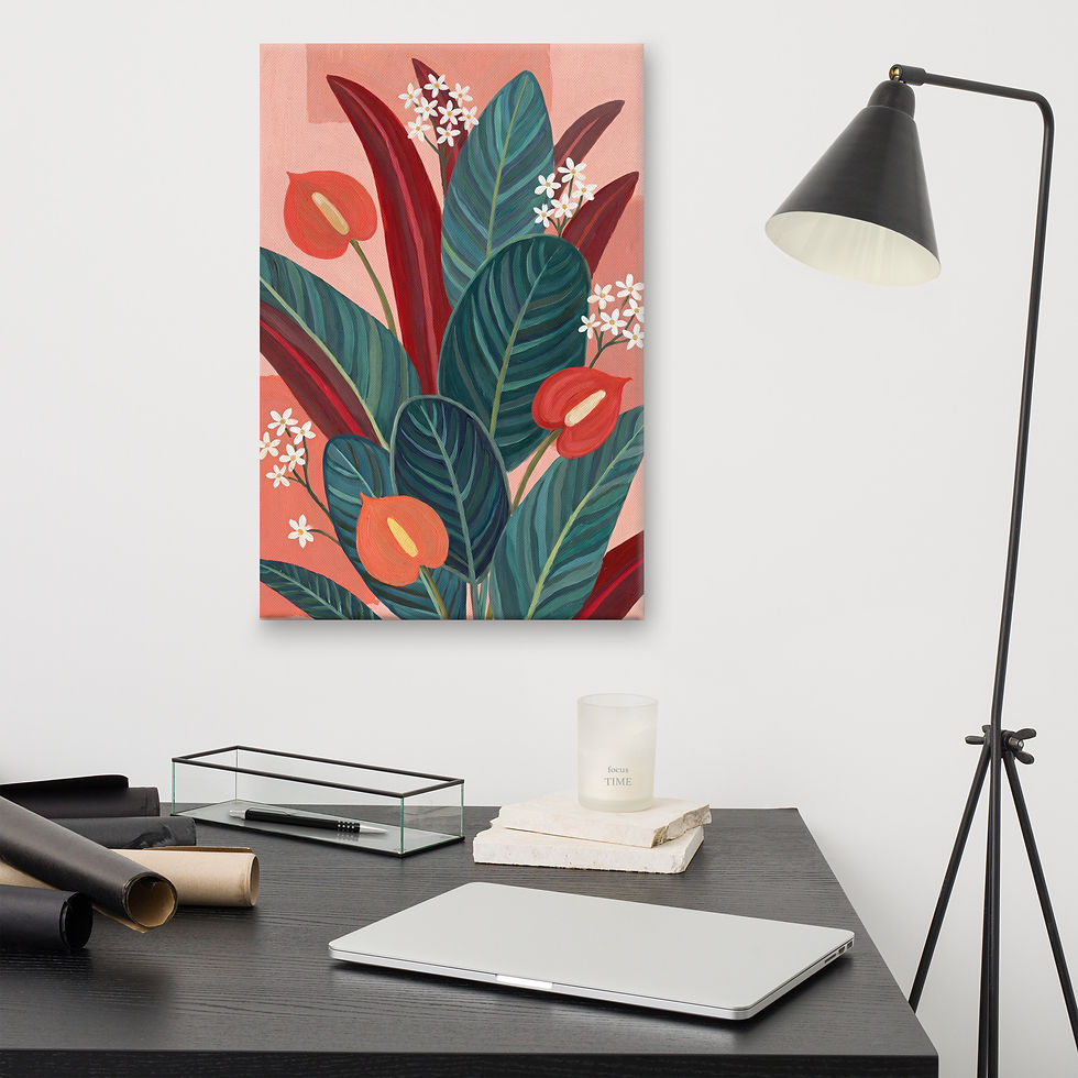 Thumbnail: Tropical Anthurium Garden Canvas - Bold Botanical Illustration Wall Art