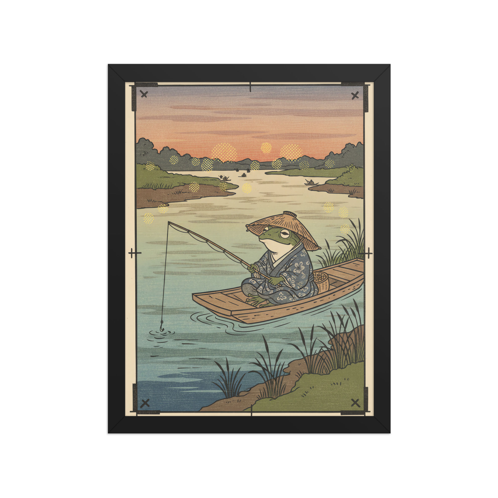 Frog Fisherman Japanese Art Print