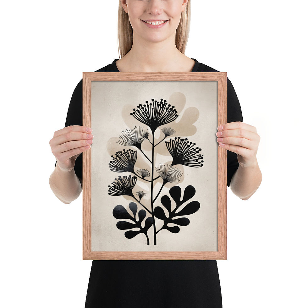 Thumbnail: Floral Black & Beige Abstract Wall Art Print 