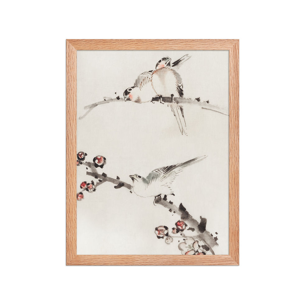 Thumbnail: Three Birds on Branches by Katsushika Hokusai Framed Wall Art