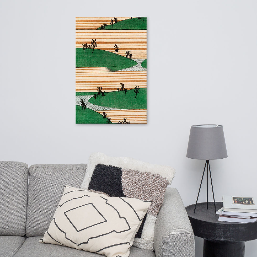 Thumbnail: Winding River Through Striped Hills – Shin Bijutsukai Canvas Print